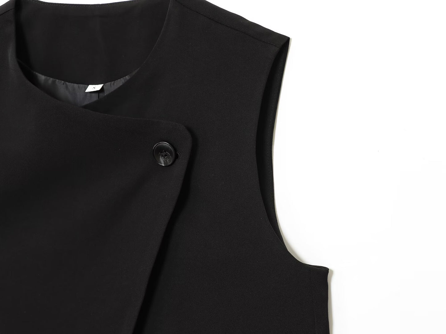 Women's new fashion black O Neck Button-up vest+Pants suit