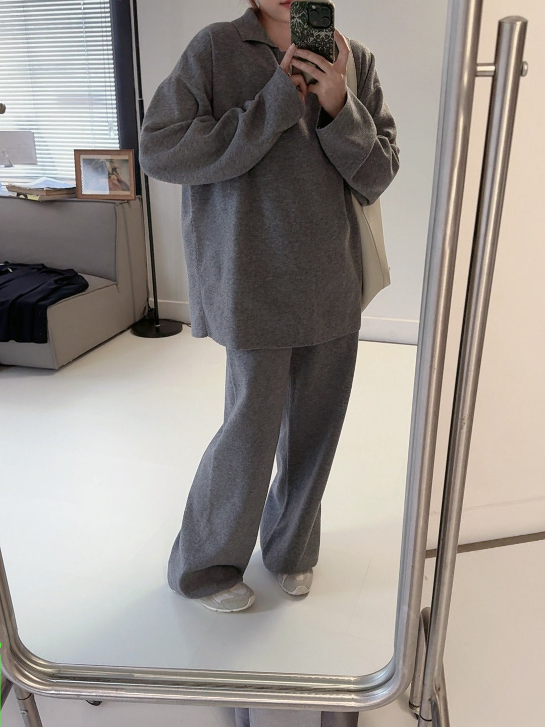 Women's new casual Joker suit Polo neck knitted pullover wide-leg trousers two-piece knitted suit