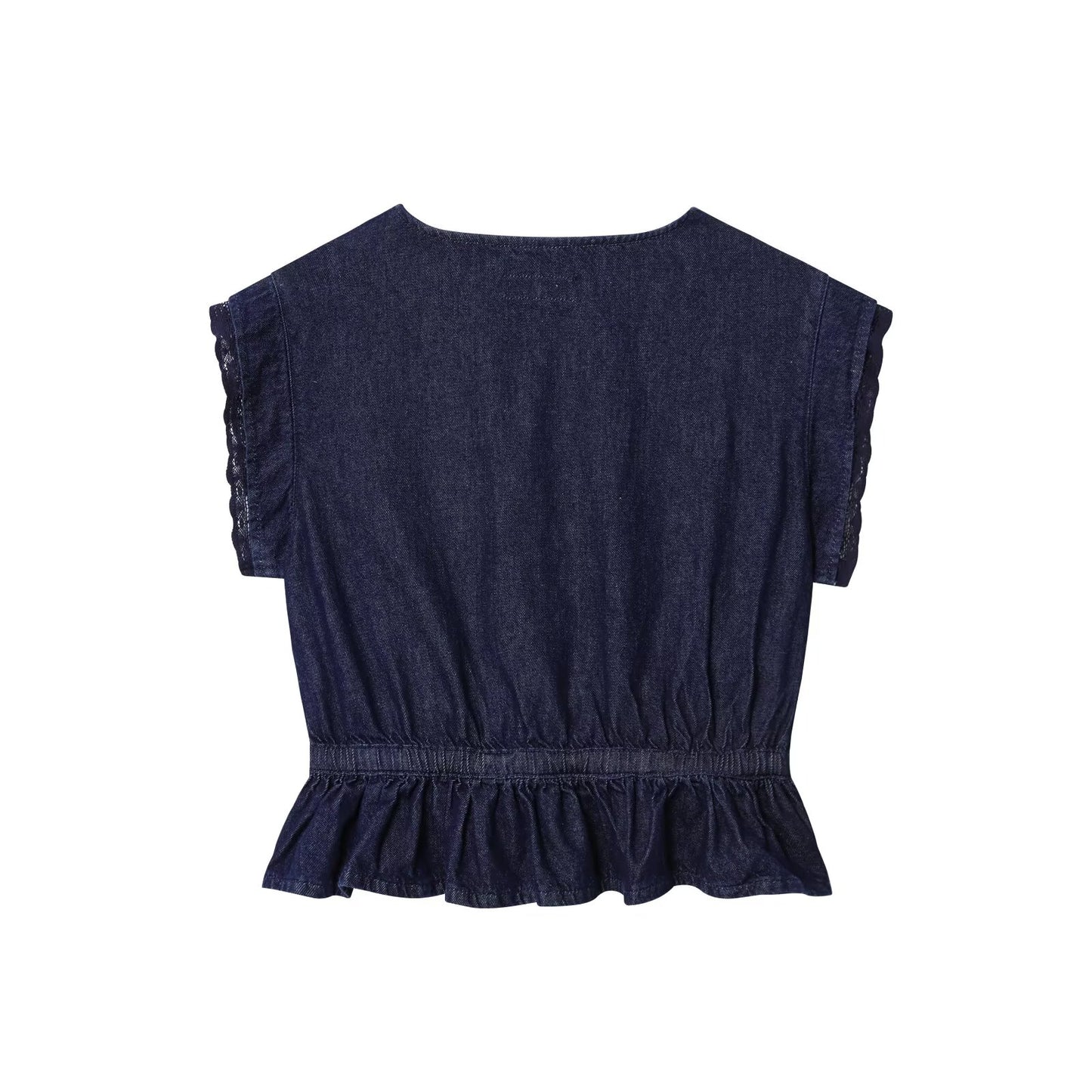 Women's new fashion lace Lapel short denim shirt+shorts suit