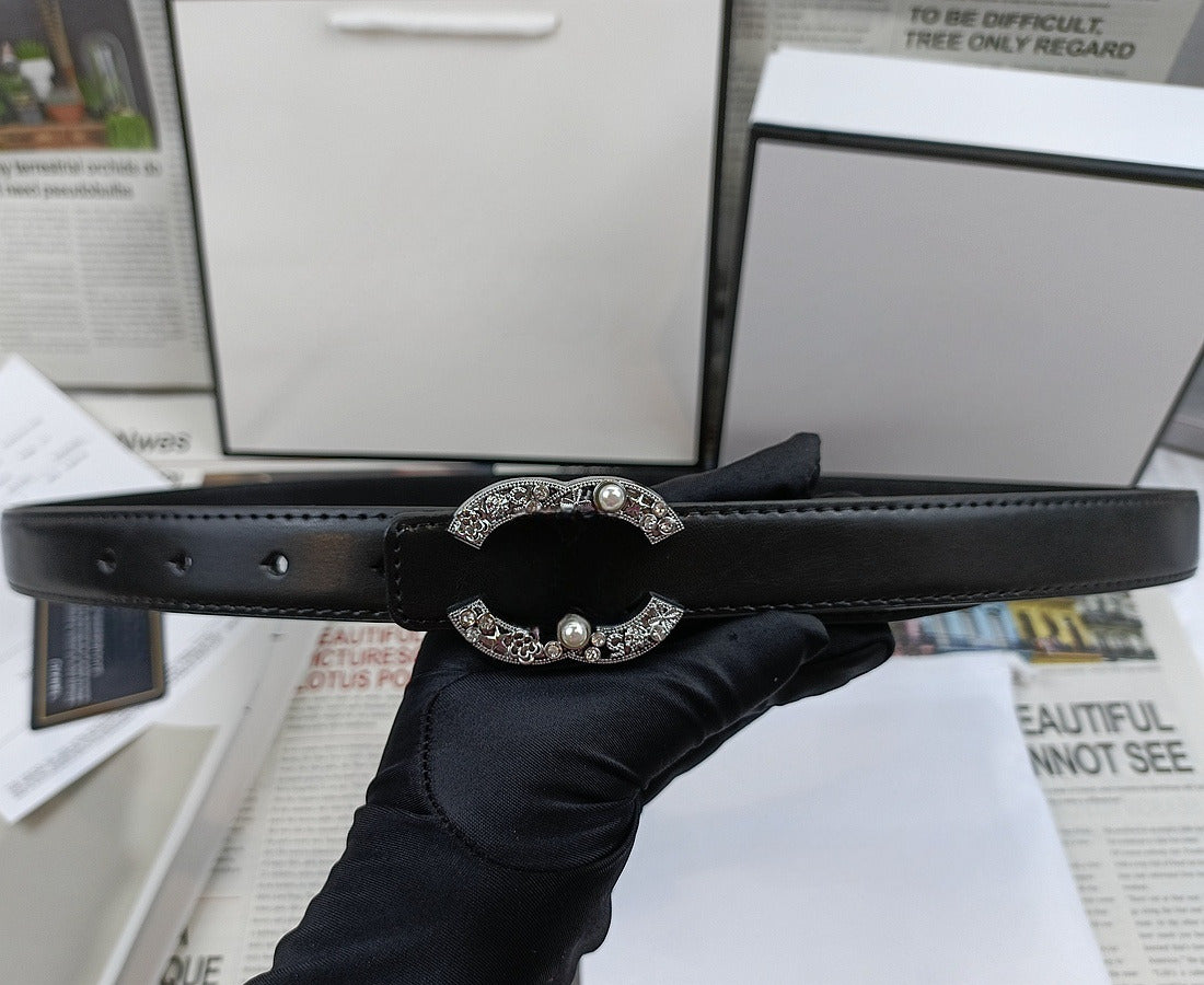 Women's new Joker Gold Silver rhinestone metal decorative fine thin belt belt With a box