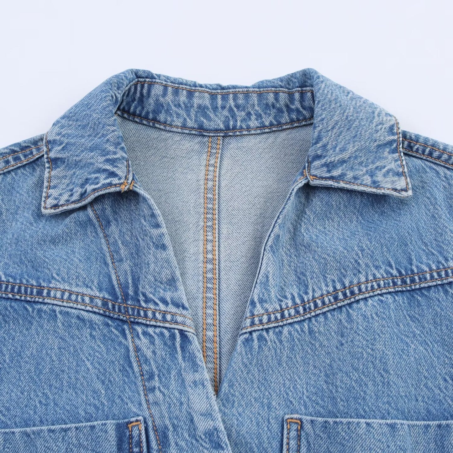 Women's New Fashion adjustable waist design long sleeved denim jumpsuit