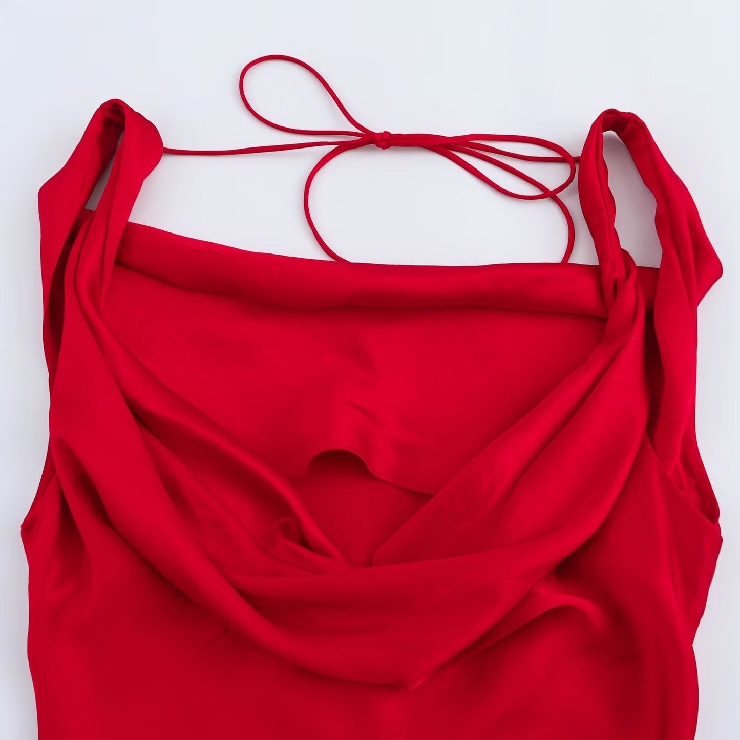 Women's new Fashion pleated decoration sexy slim fit satin texture backless Midi dress retro sleeveless lace up women's dress Mujer