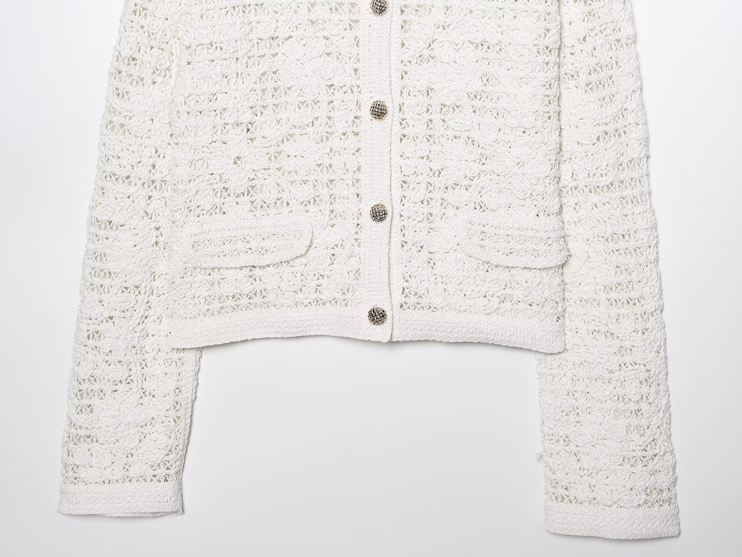 Women's new fashion Casual short Single breasted long sleeved crochet coat