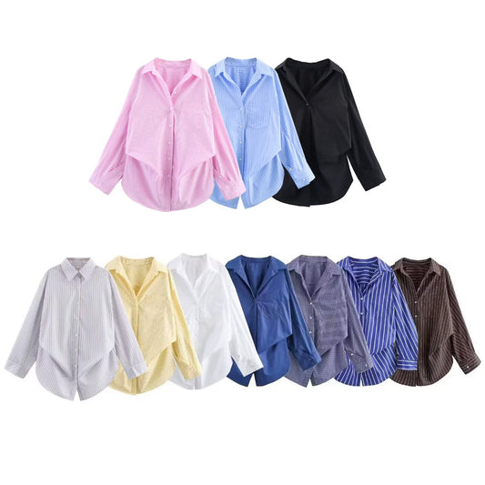 Women's' New Fashion Loose Single breasted casual Bat sleeved Poplin Shirt