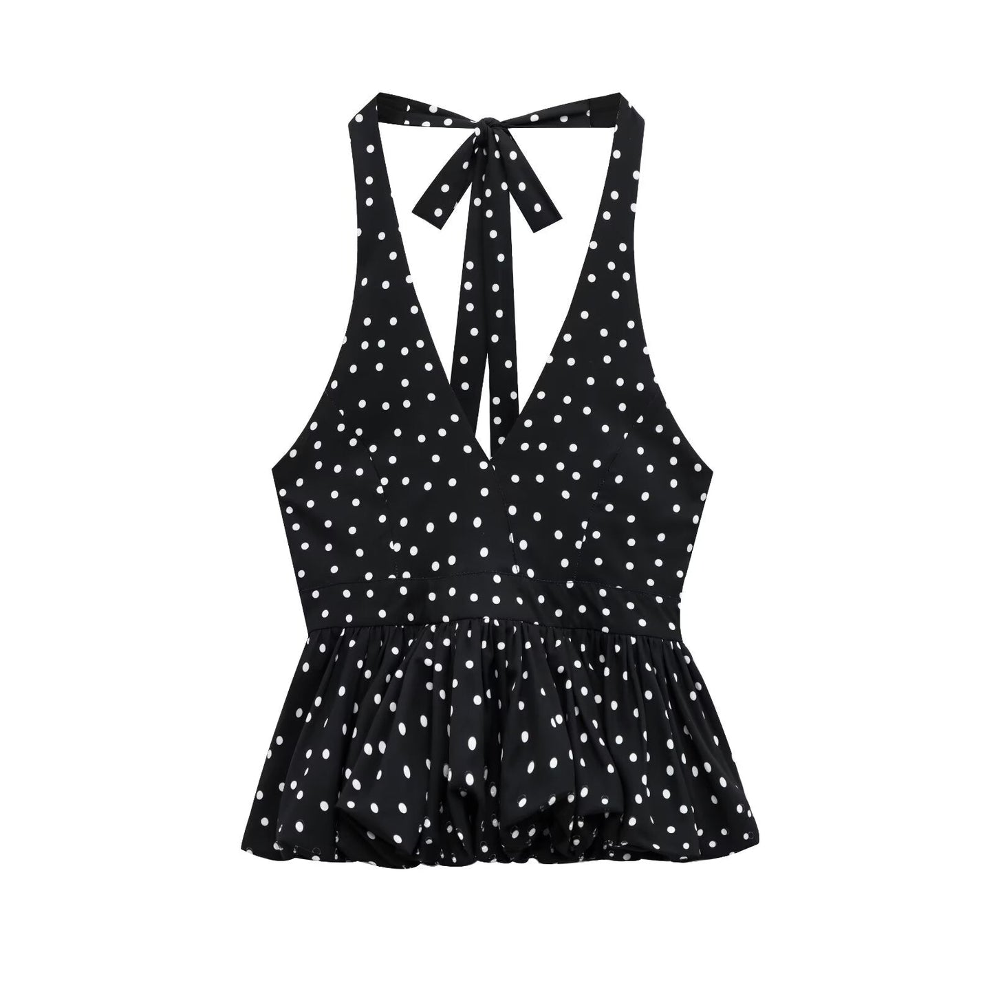 Women's new fashion backless polka dot printed halter neck suspender top