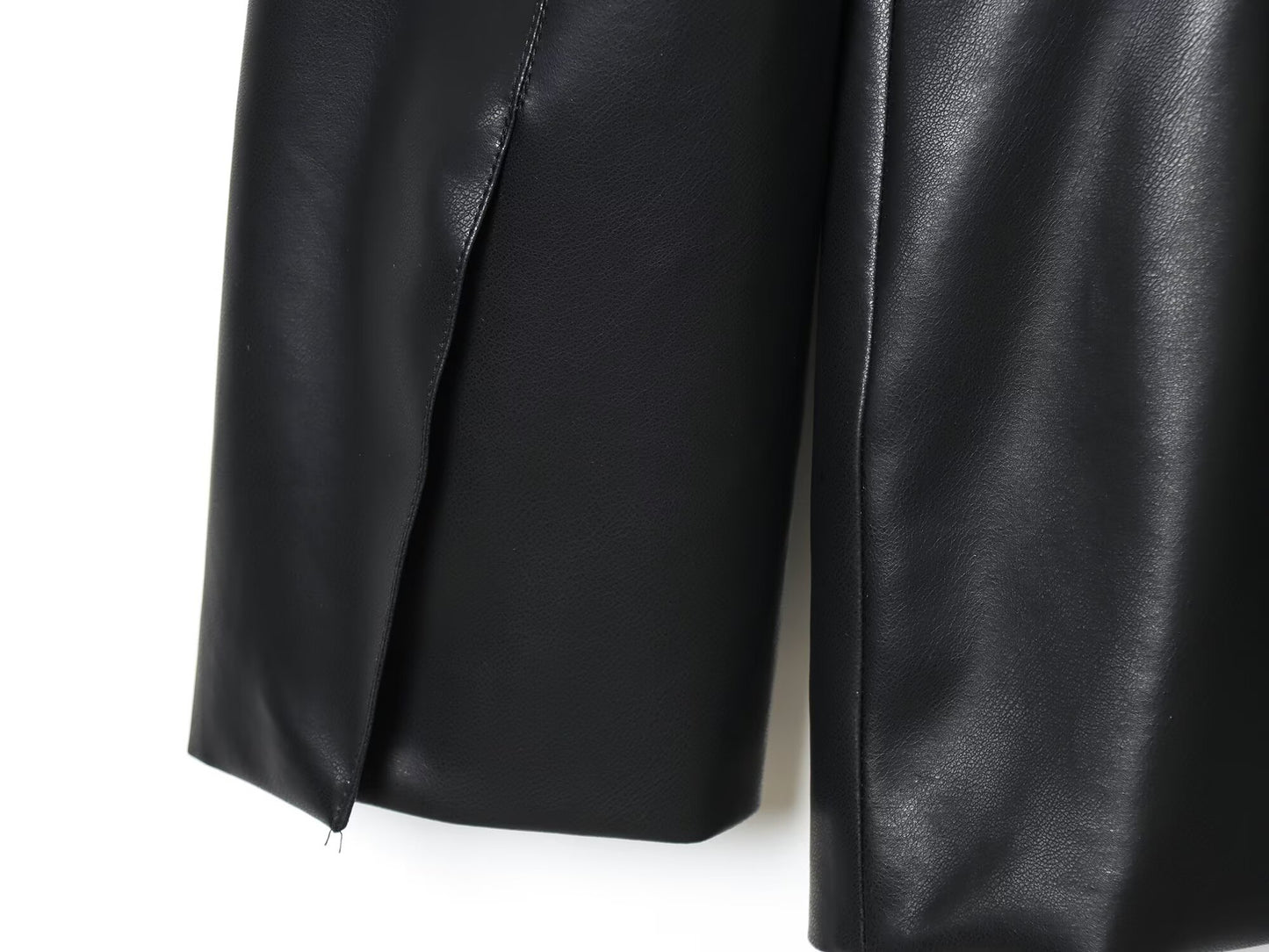 Women's new fashion black slim faux leather effect suit Coat