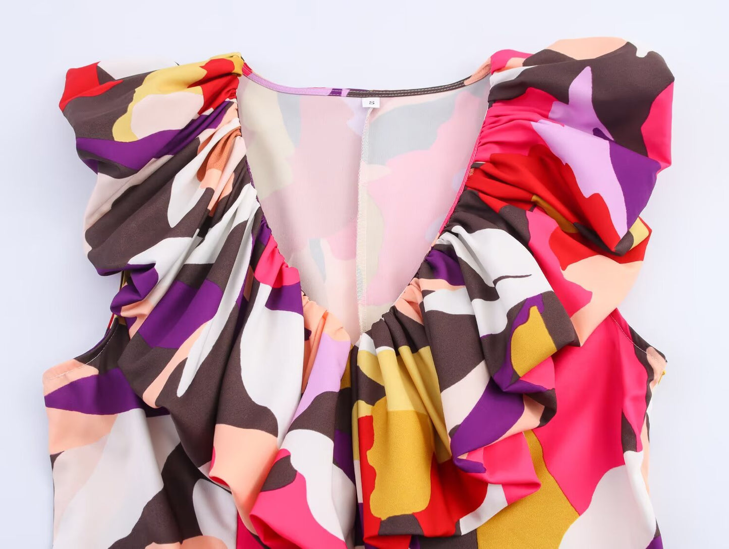 Women's New Fashion With Belt Printed V-neck Poplin Midi Dress