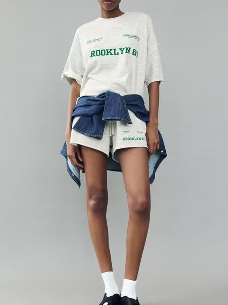 Suit women's 2 pieces 2025 fashion loose short sleeve T-shirt retro women+shorts women's suit