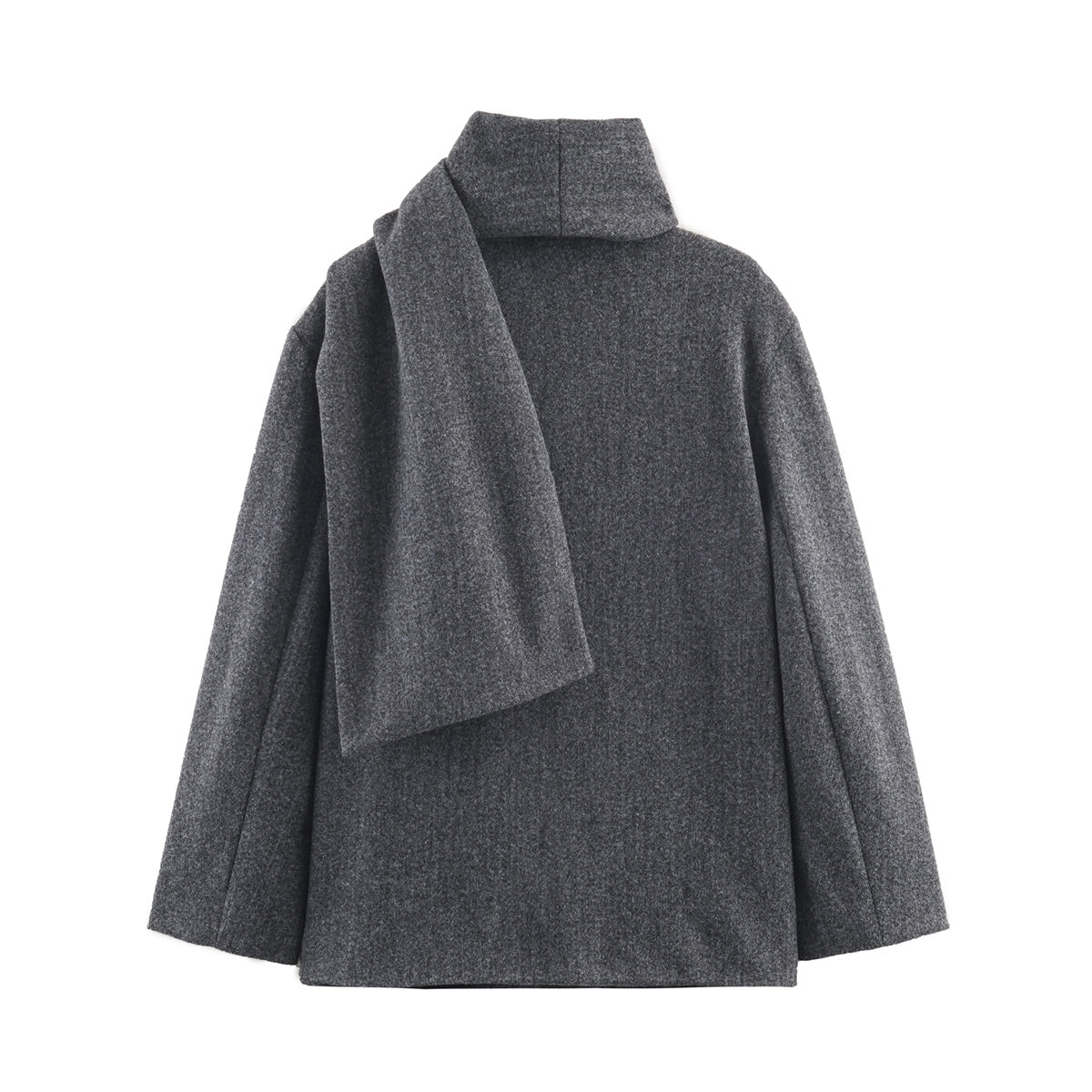 Women's with scarf loose O Neck woolen Coat
