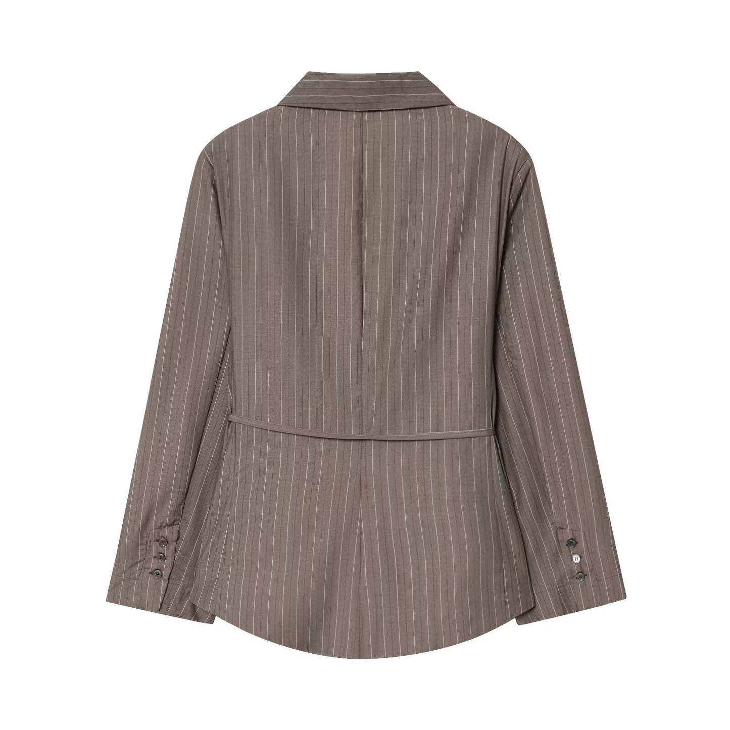 Women's New Fashion With Belt Loose Shoulder Pads Striped Suit Coat+Pants Suit