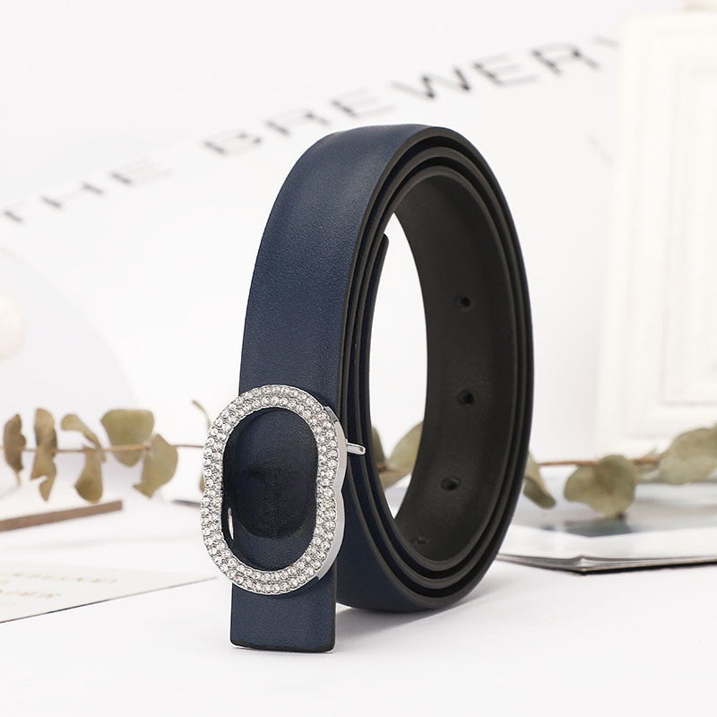 Women's New Temperament Joker Rhinestone Buckle Decoration with Belt with A Box