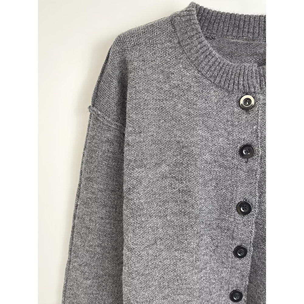 Women's new fashion soft texture spliced O-Neck knitted cardigan