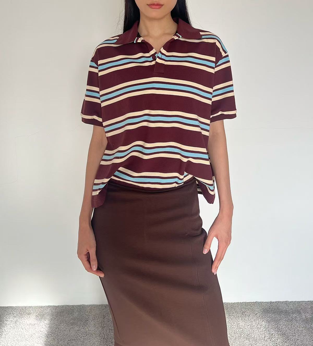 Women's 2025 New Fashion Cotton Striped Shirt Short Sleeves