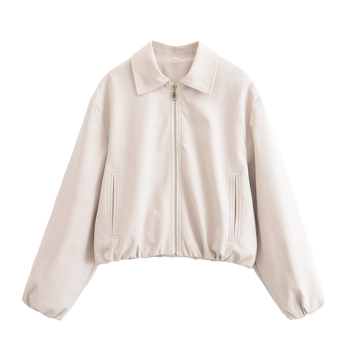 Women's new fashion lapel long sleeved zipper jacket Coat