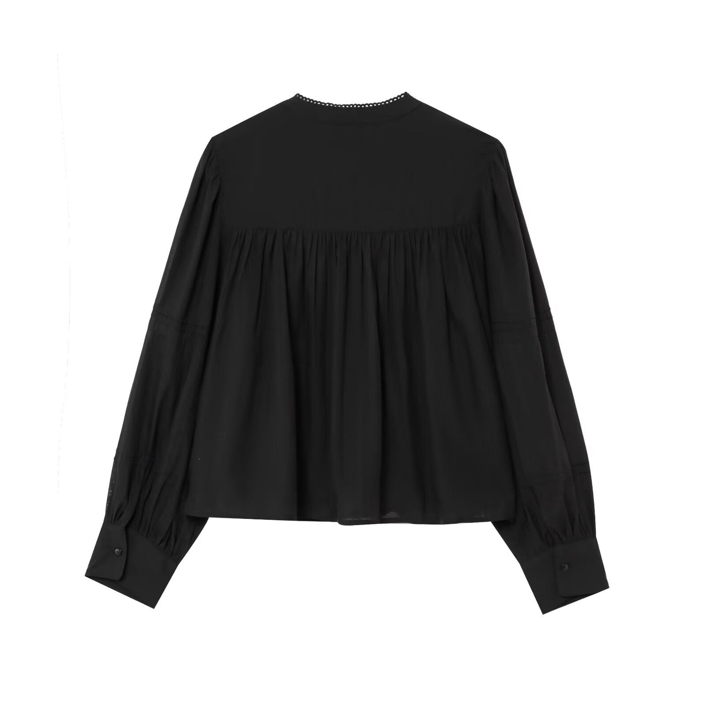 Women's new Fashion casual single breasted fine pleated lace shirt