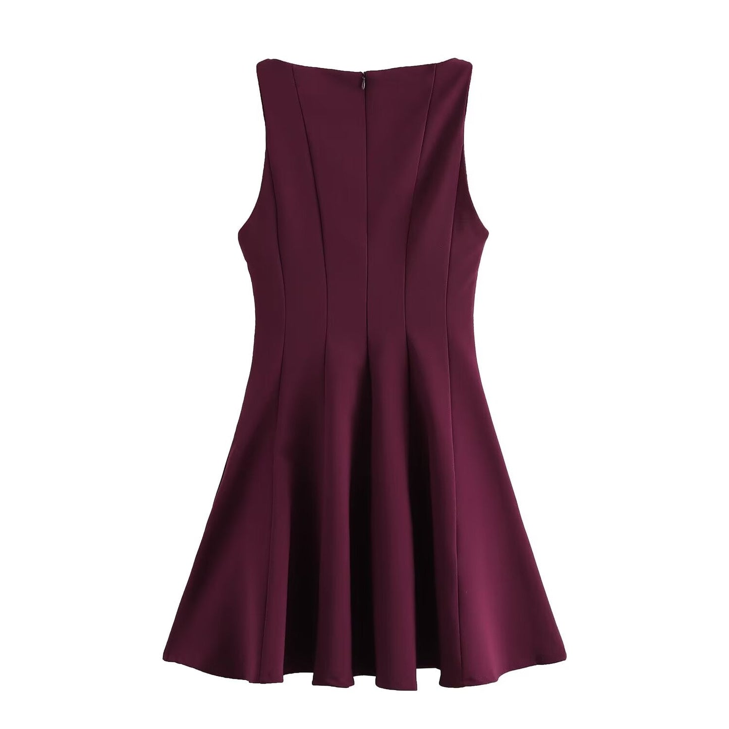 Women's new Chic Fashion slim fit versatile solid wide swing mini dress retro round neck sleeveless women's dress Mujer