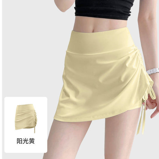 LU Women's New Wrinkle-proof Short Skirt and Hip-lifting Running Fake Two-piece Yoga Fitness Pants