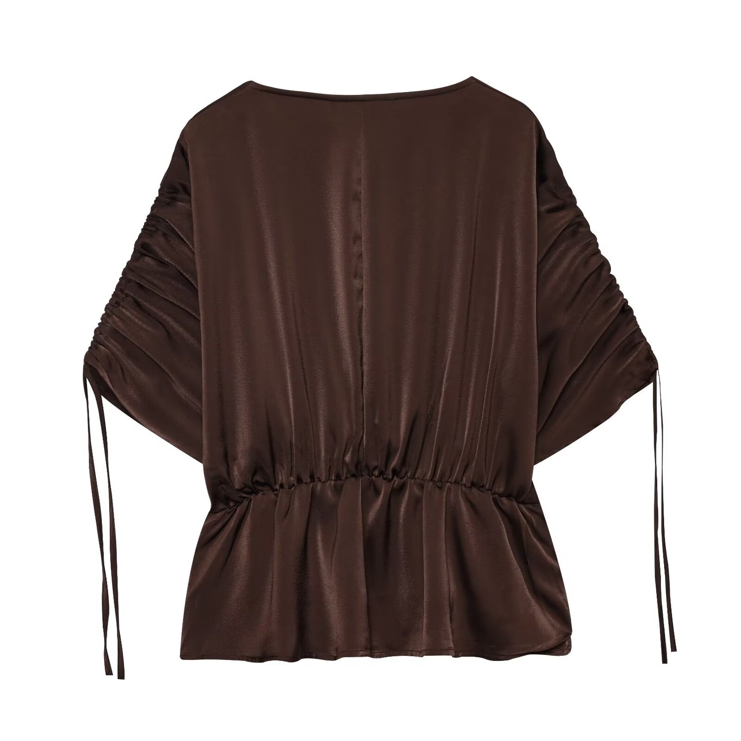 Women's new fashion pleated decoration V-neck satin textured shirt