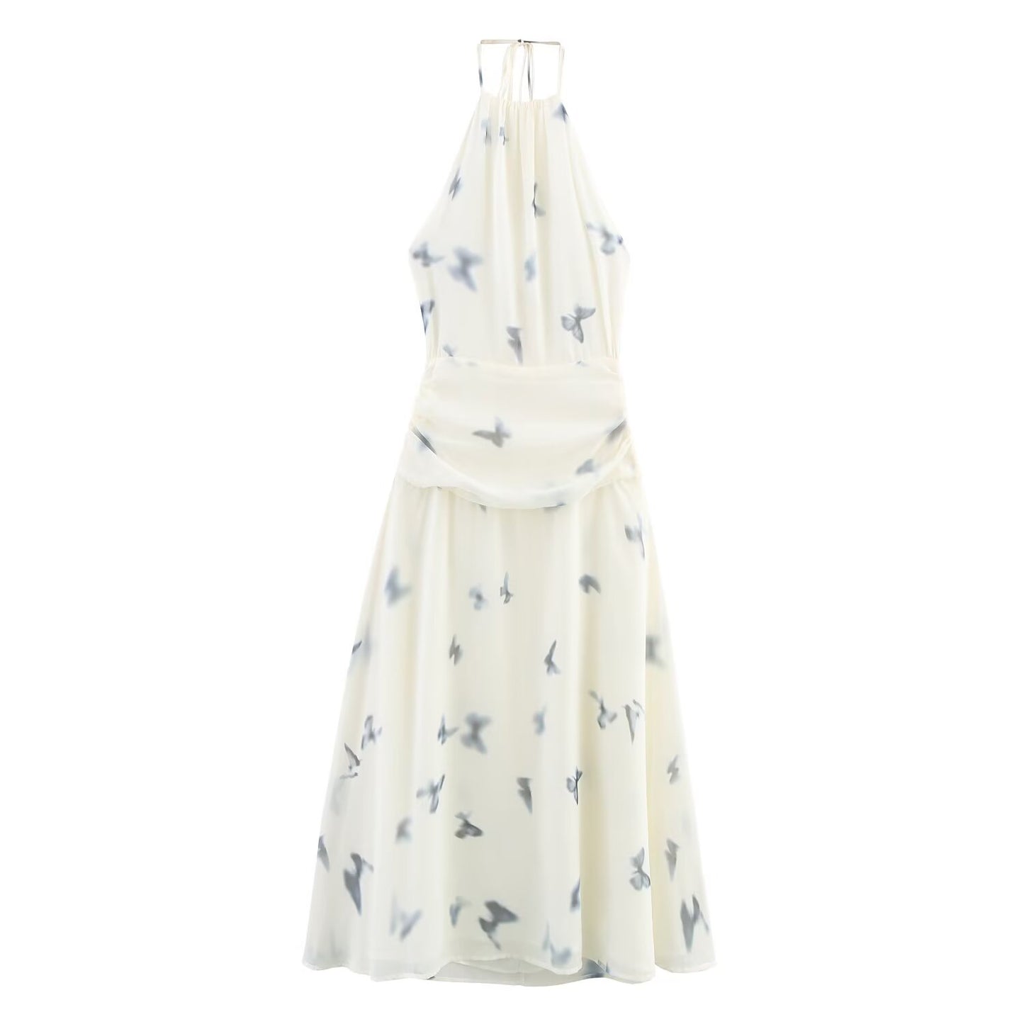 Women's new fashion sexy backless printed hanging neck MIDI dress