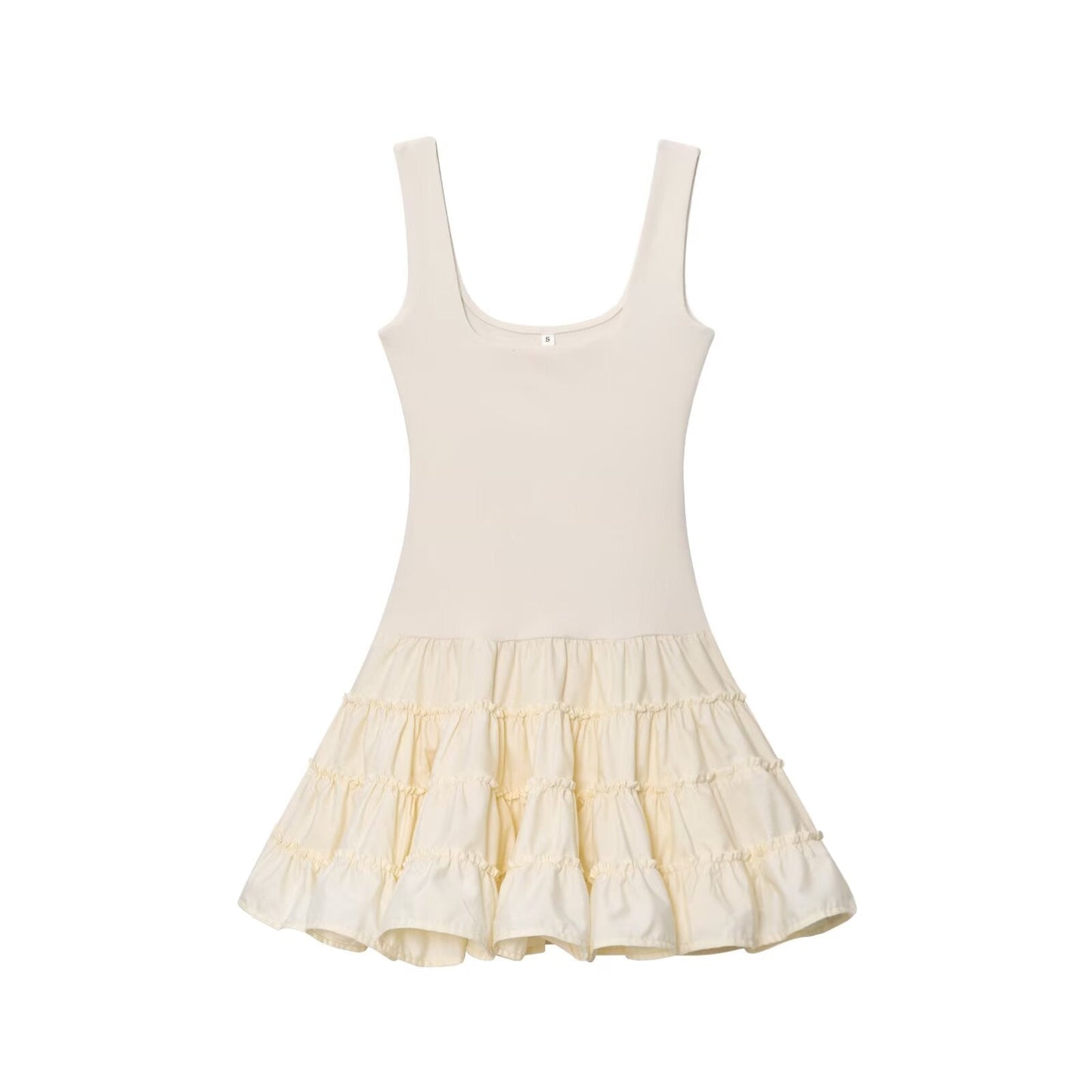 Women's new fashion fluffy hem spliced suspender mini dress