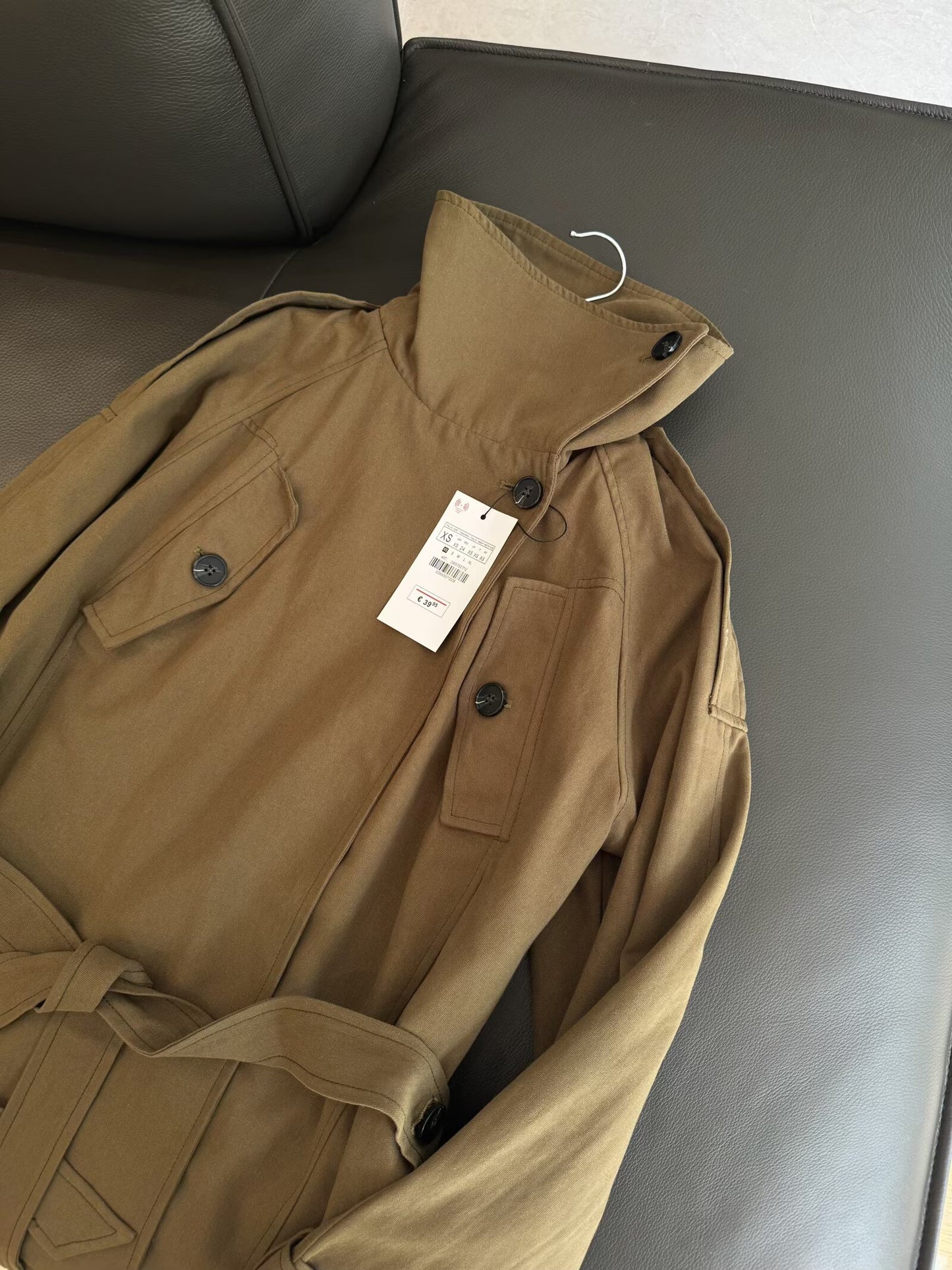 Women's 2025 New With Belt Stand Collar Cotton Windbreaker Coat