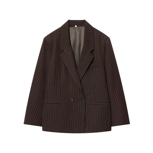 Women's new fashion loose double breasted thin striped suit jacket