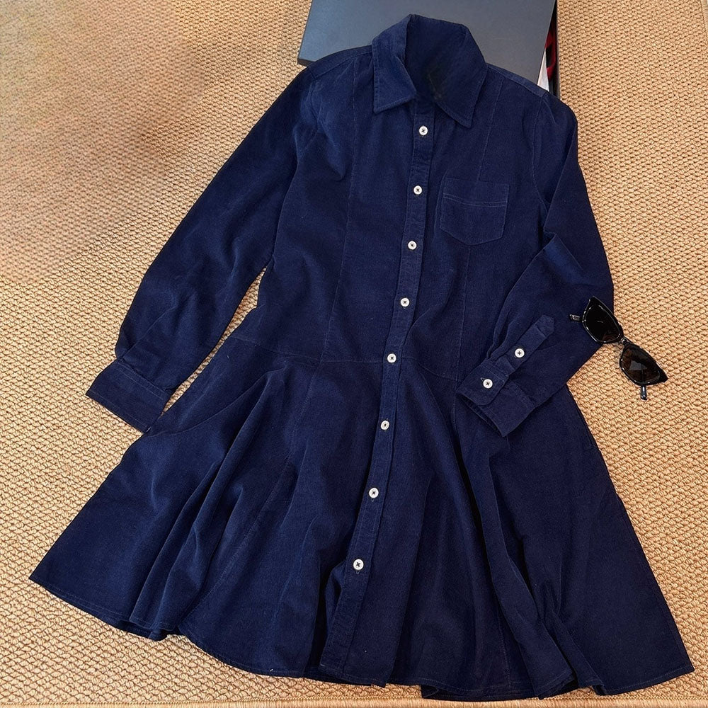 Women's new embroidered corduroy slim long-sleeved dress