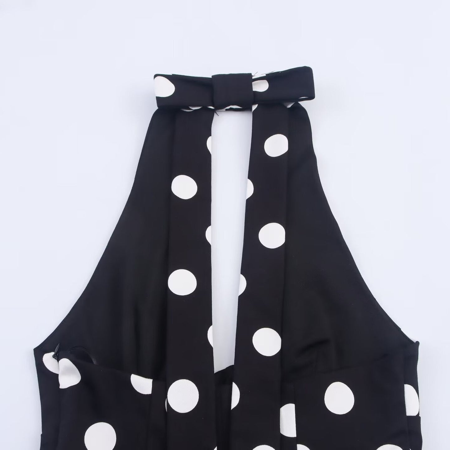 Women's summer fashion bow decoration polka dot hanging neck top