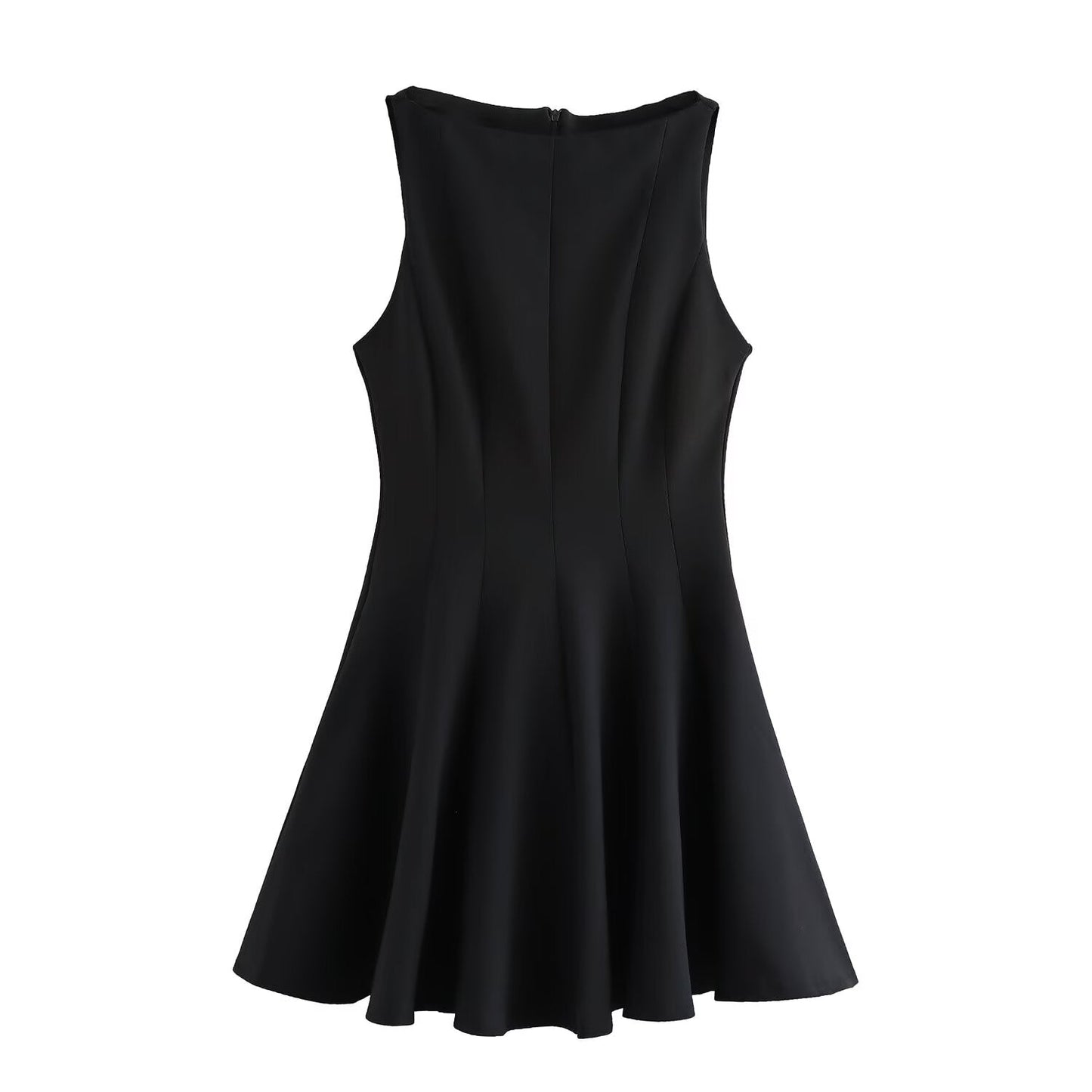 Women's new Chic Fashion slim fit versatile solid wide swing mini dress retro round neck sleeveless women's dress Mujer