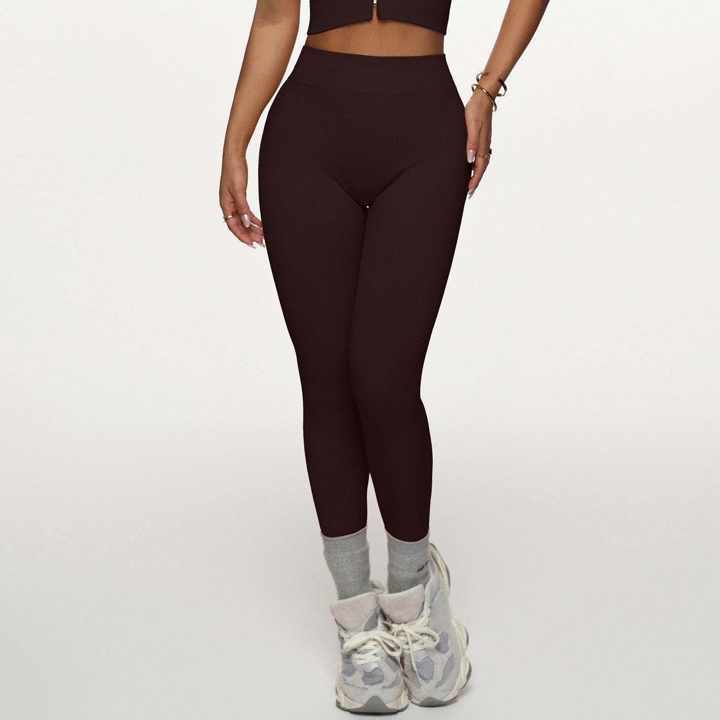 Women's New Fashion Joker Sports Bra Yoga Pants Long-sleeved Jacket Short-sleeved Tight Training Vest Six-piece Yoga Clothes.