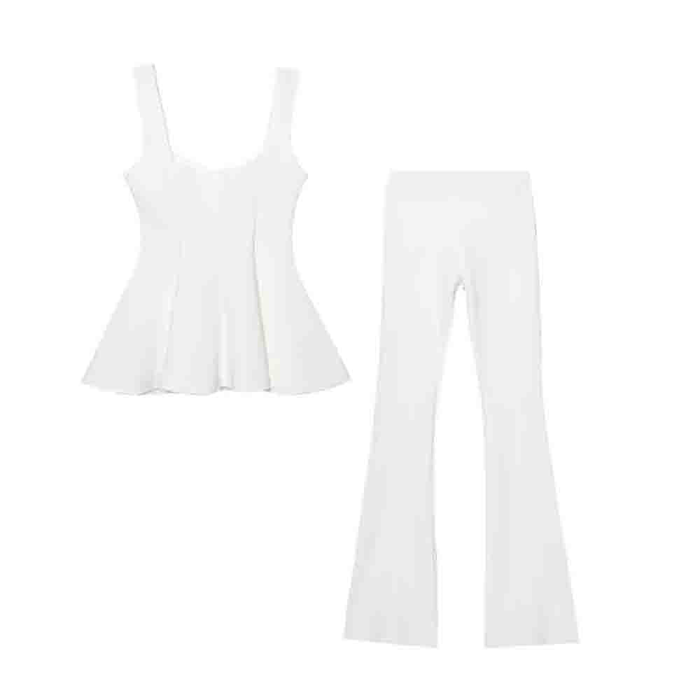 Women's new fashion short skirt style hem elastic slim wide shoulder strap top+Pants Women's suit