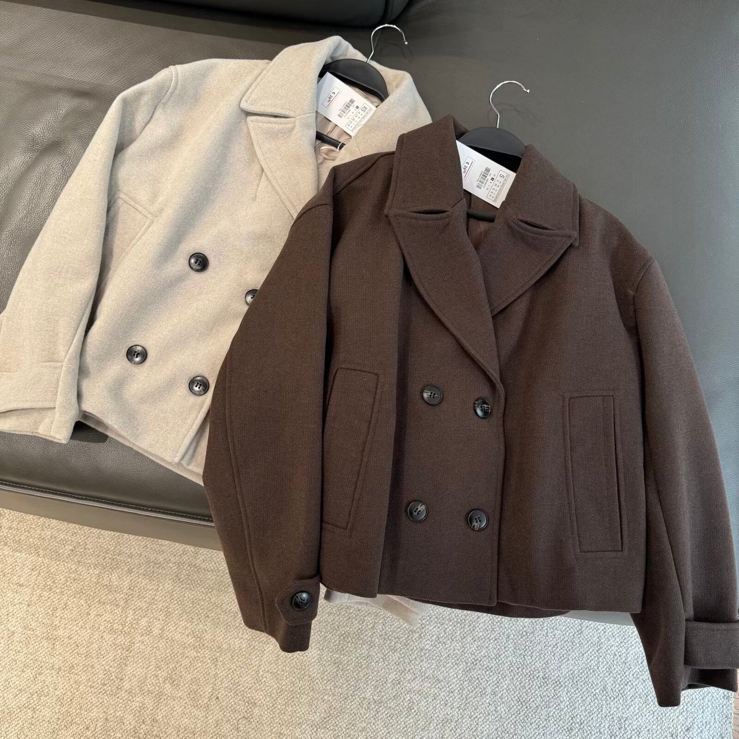 Women's new double breasted short lapel coat