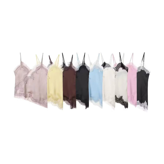 Women's asymmetrical lace V-neck suspender top