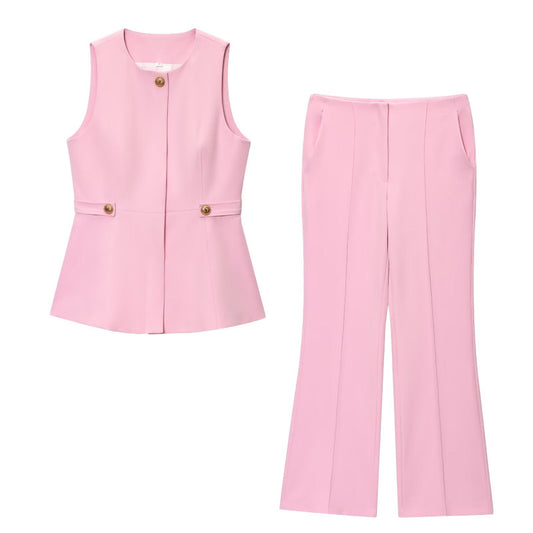 Women's new fashion short skirt style hem O-Neck sleeveless vest+Pants suit
