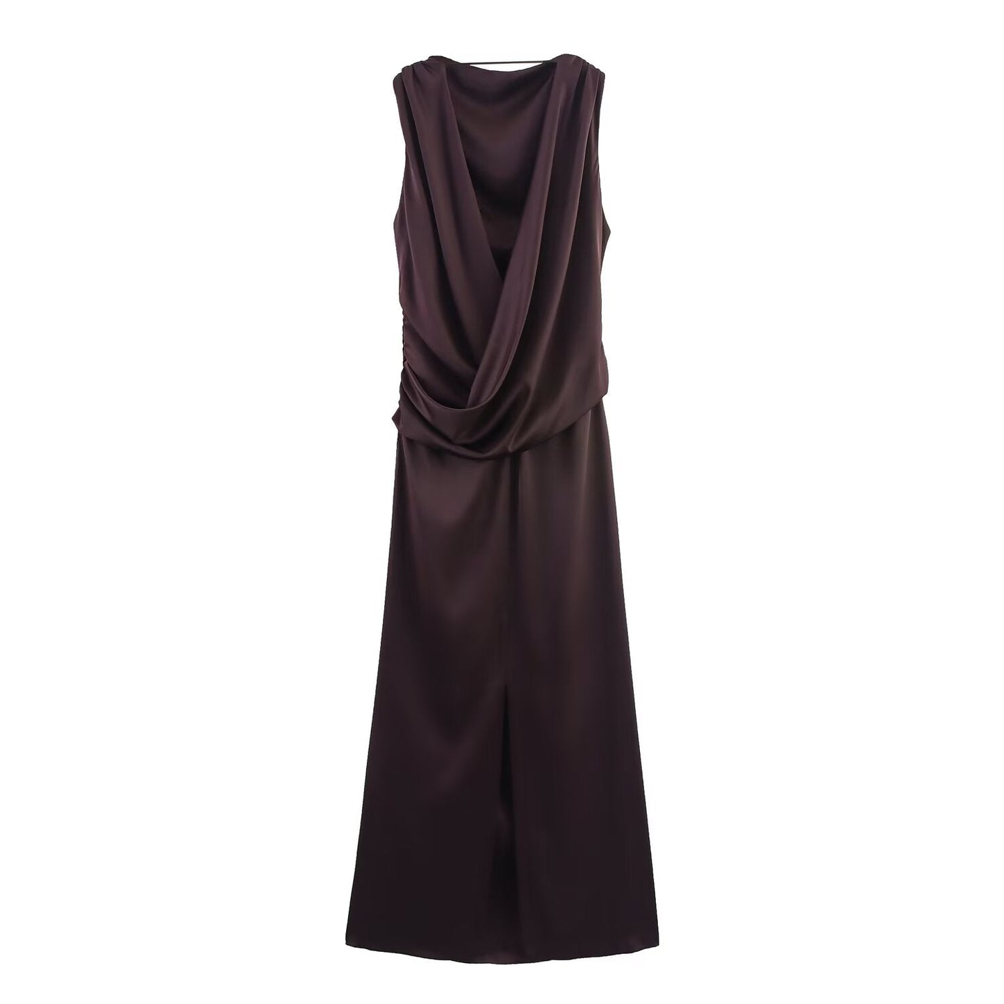 Women's chic Fashion backless satin textured pleated Midi dress