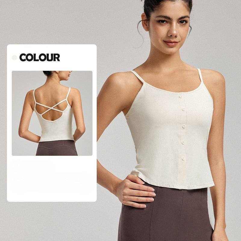 Women's New Fashion Joker Thin Shoulder Strap Vest with Chest Pad Sexy Back Yoga Bra Vest