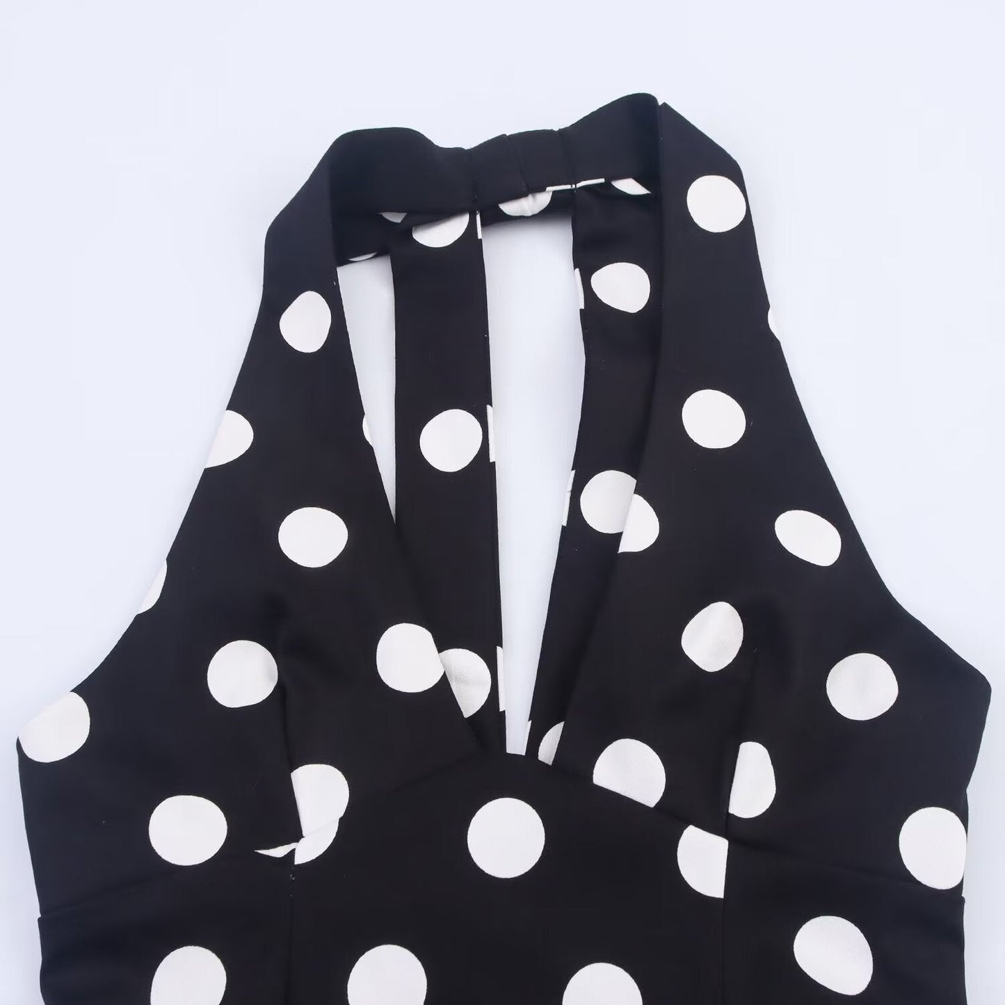 Women's summer fashion bow decoration polka dot hanging neck top