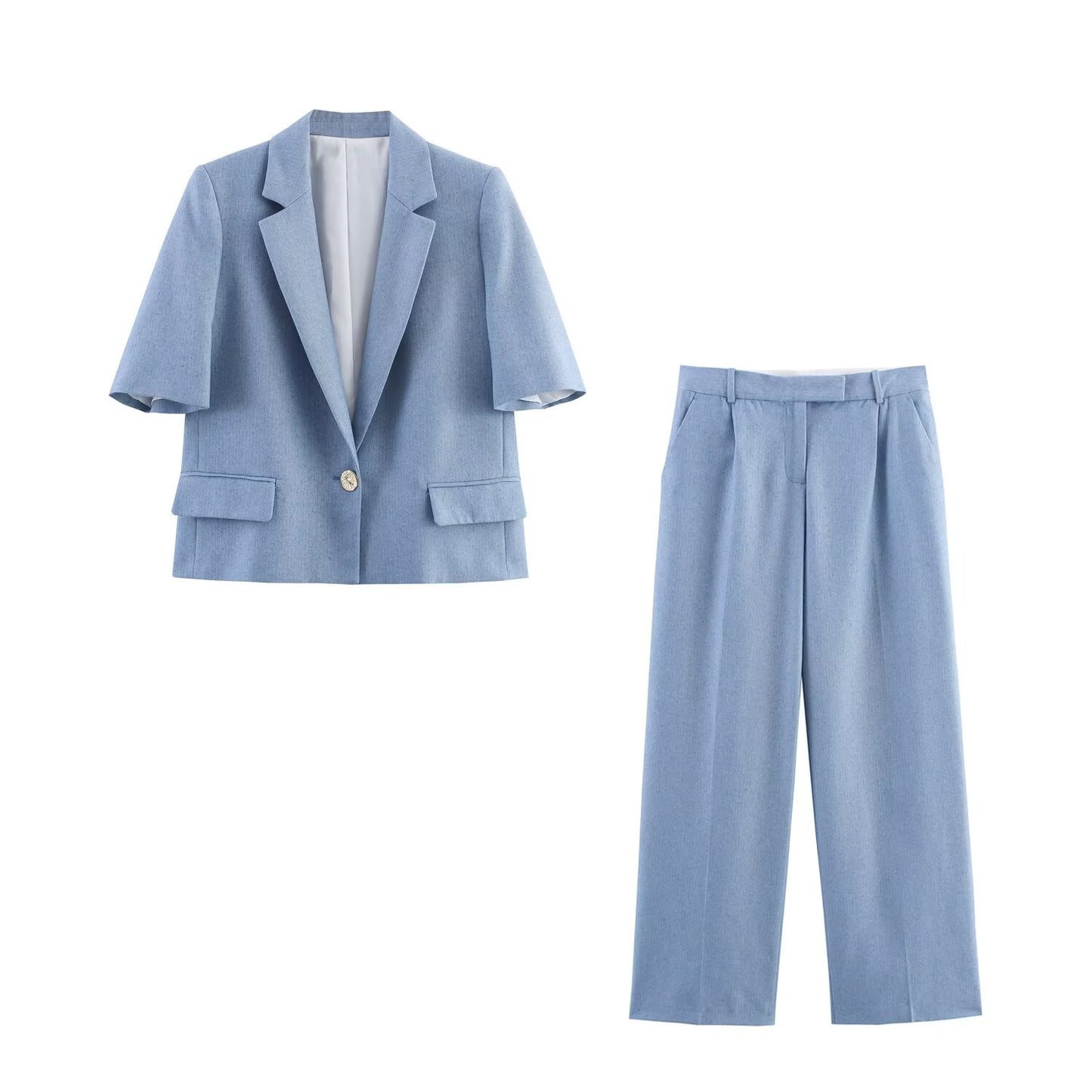 Women's 2025 new fashion short sleeved Button-up suit jacket+Pants suit