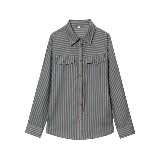 Women's new fashion casual striped poplin shirt