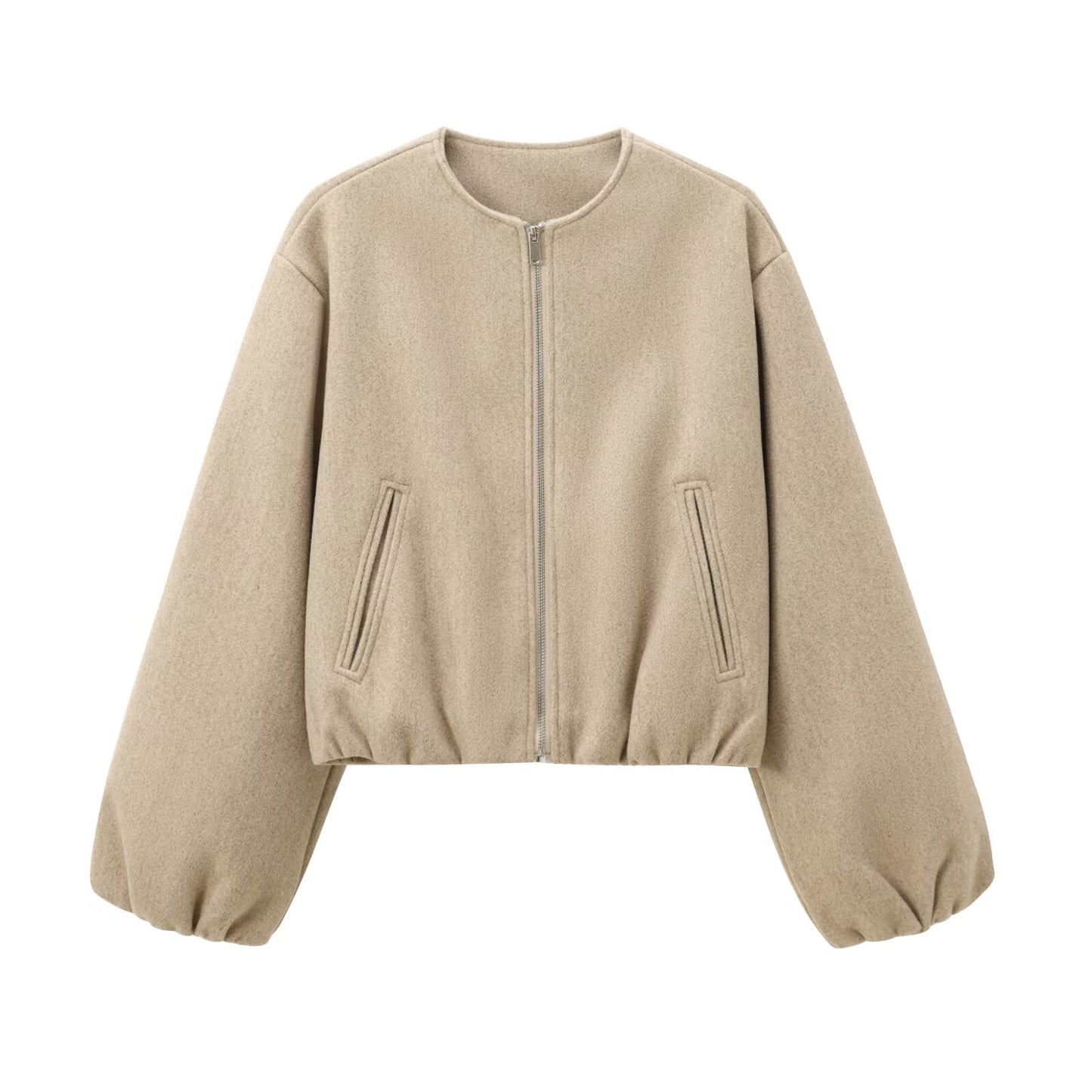 Women's soft textured O Neck zipper pilot jacket Coat