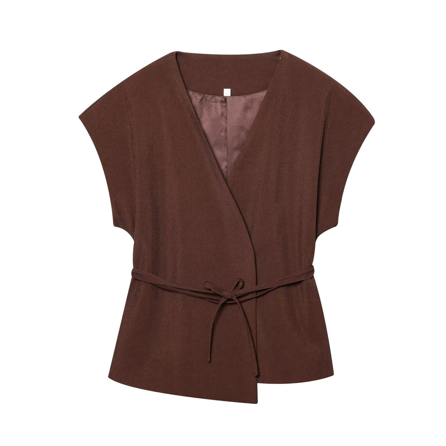 Women's new fashion with Belt casual linen blend V-neck vest+Pants suit