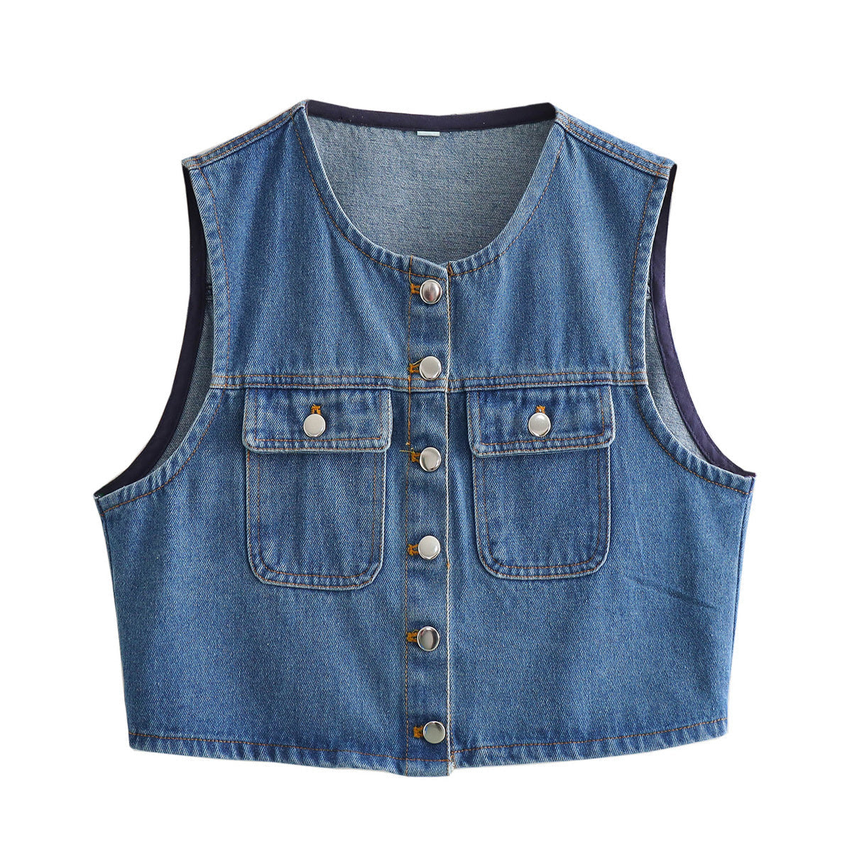 Women's 2025 fashion denim vest vintage blouse