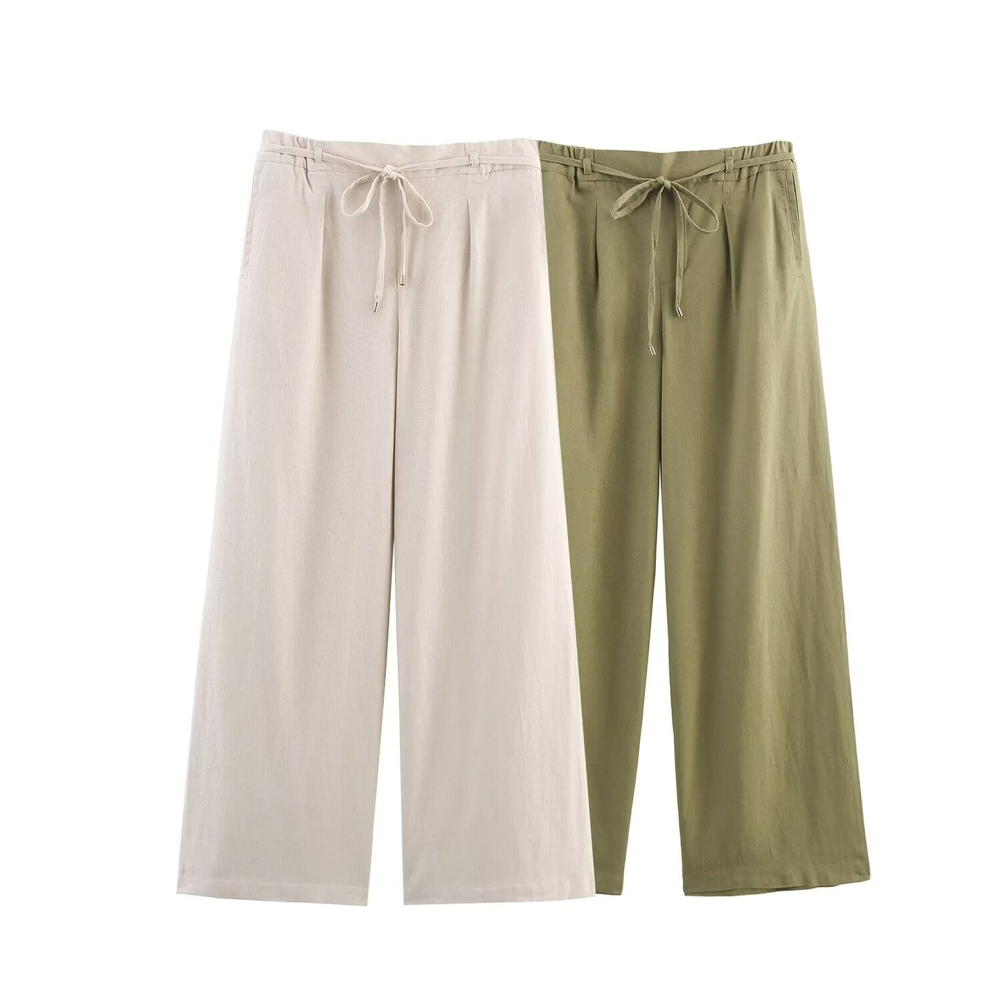 Women's new fashion with Belt loose casual linen blended wide leg pants