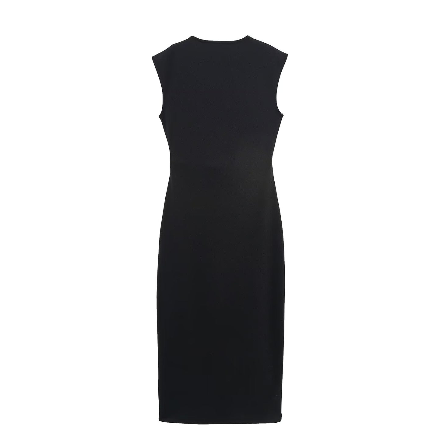 Women's new fashion pleated pin decoration slim V-neck sleeveless MIDI dress