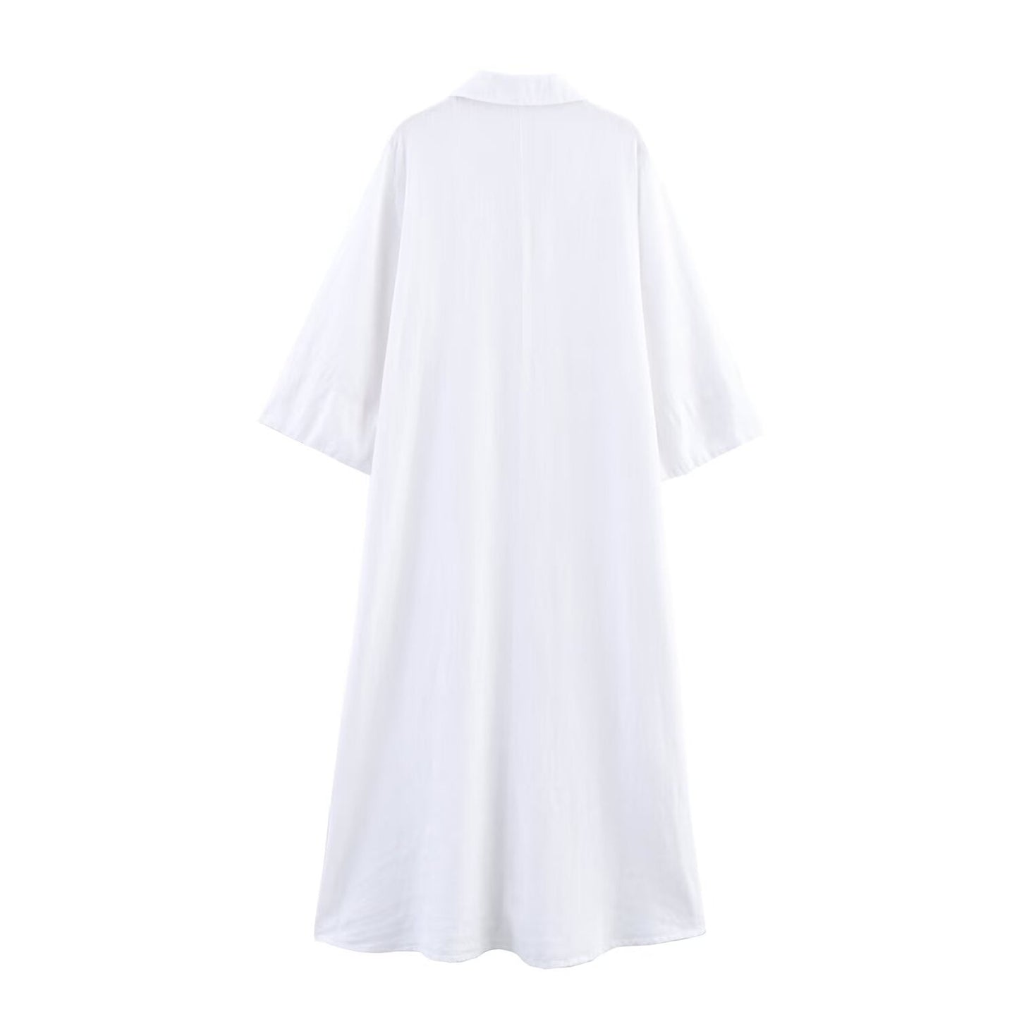 Women's 2025 new chic fashion linen blend shirt style MIDI dress retro long sleeved button up women's dress