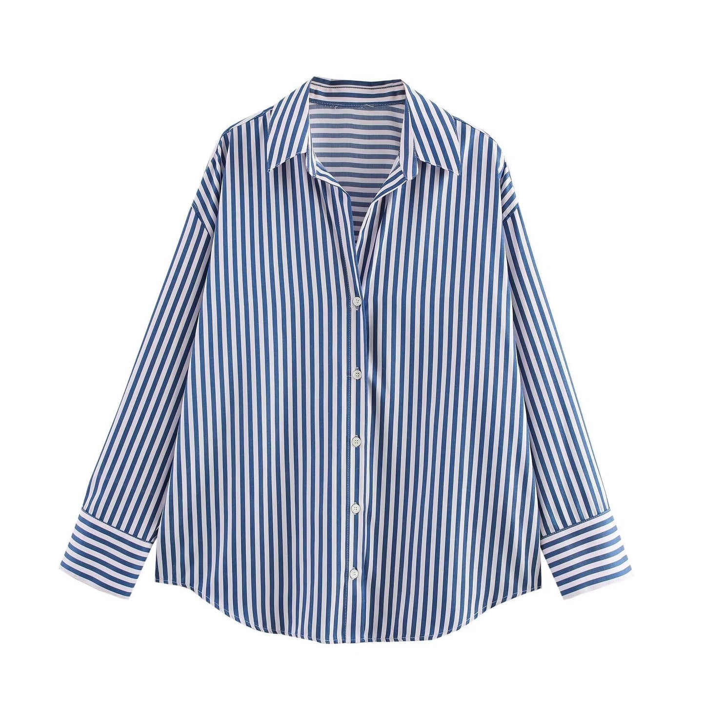 Women's new fashion loose basic style multi-color versatile poplin shirt casual striped shirt retro long sleeved button up women's shirt chic top