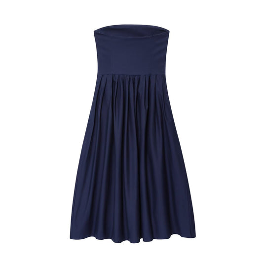 Women's 2025 new fashion sleeveless poplin strapless MIDI dress