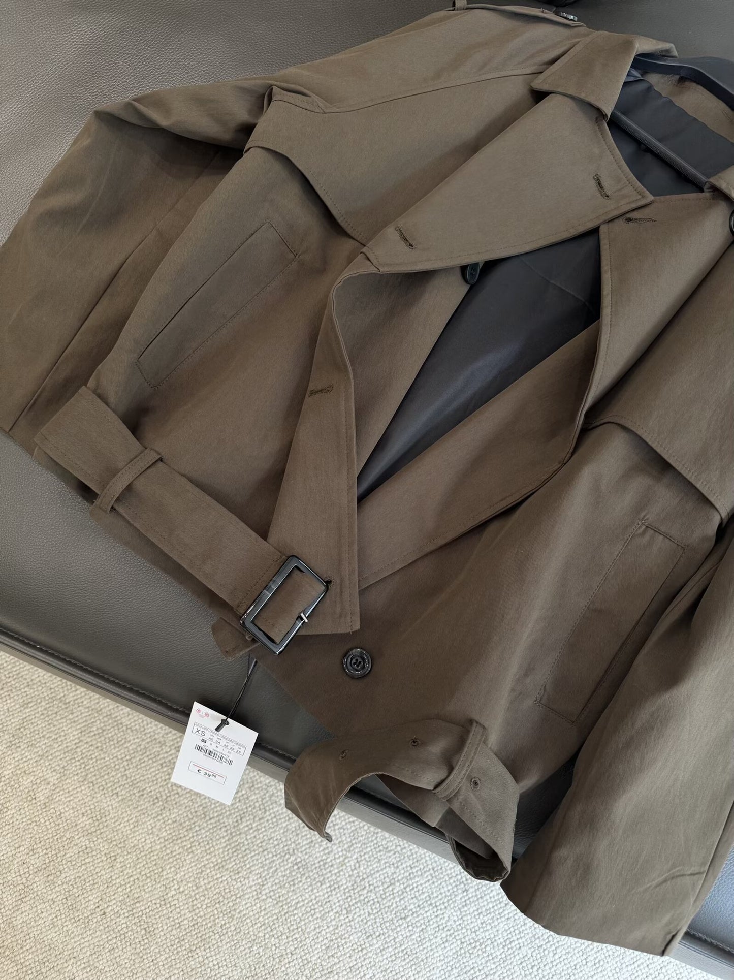 Women's New Fashion With Belt Short Double breasted Windbreaker Coat