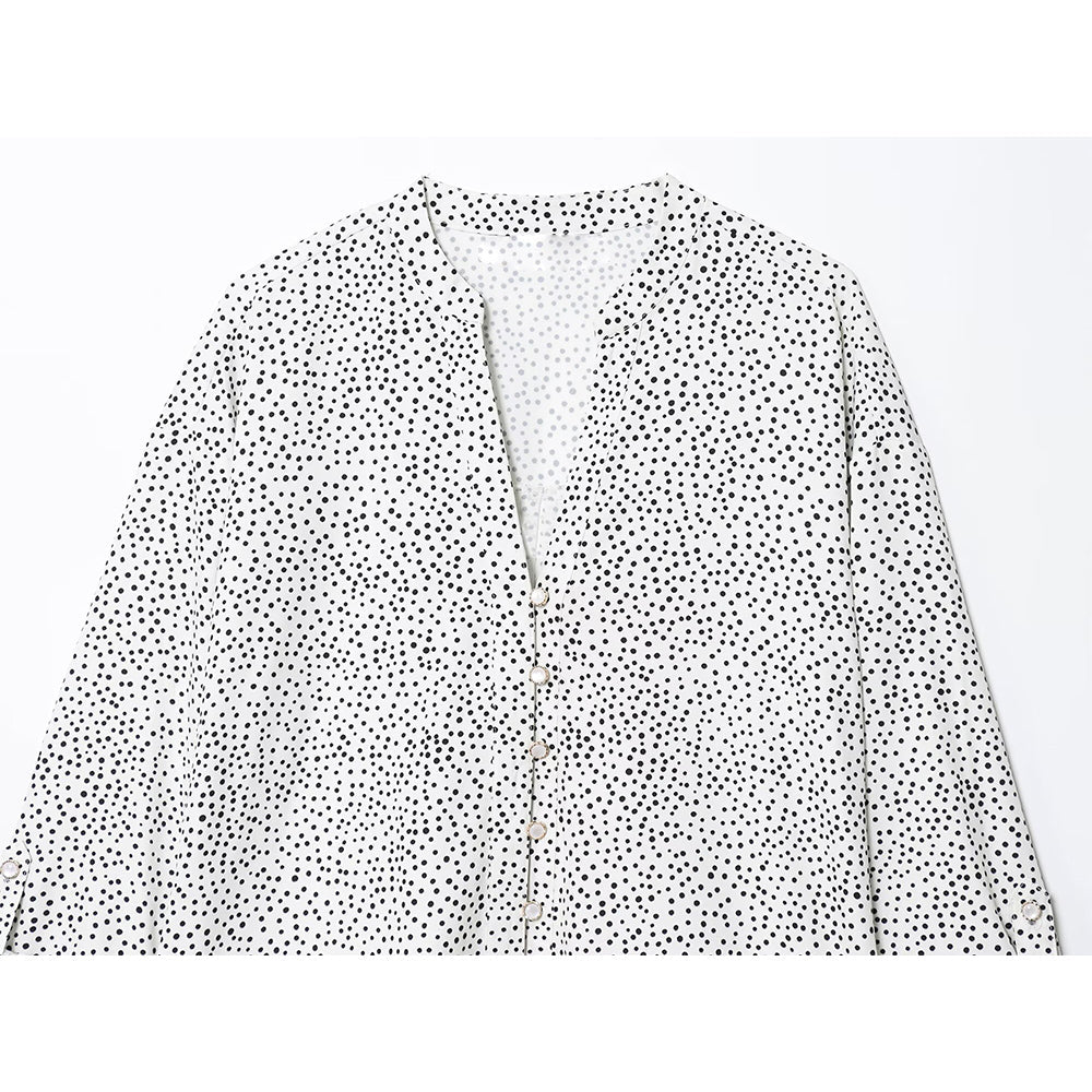Women's new fashion adjustable design long sleeved polka dot shirt