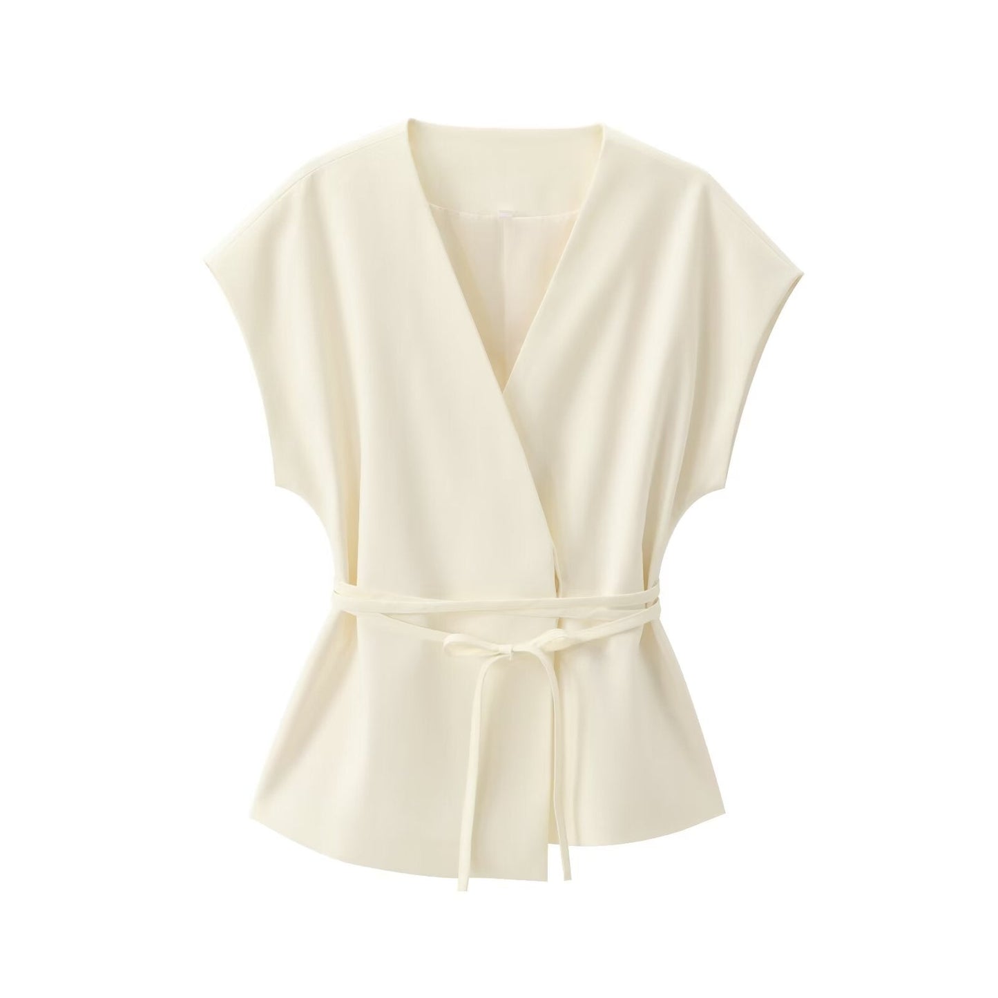 Women's new fashion with Belt casual linen blend V-neck vest+Pants suit